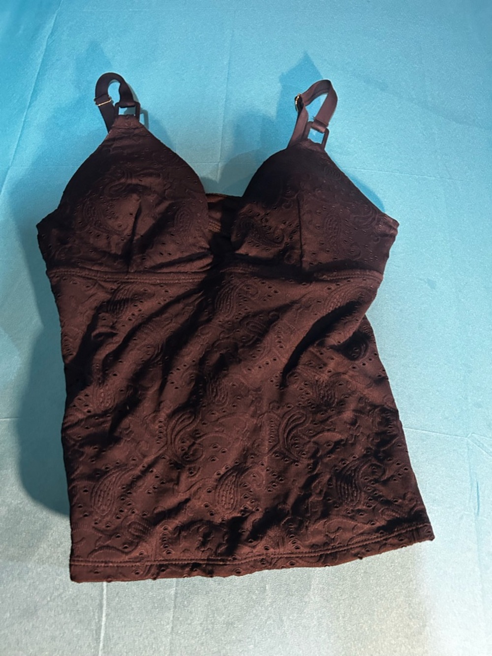 Black Paisley Eyelet bathing suit top with Built-In Cups